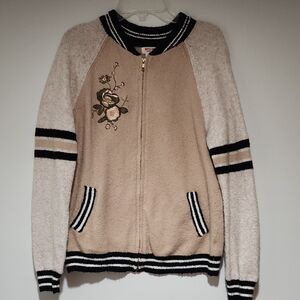 Mossimo Supply Co Embroidered Beige and Cream Women's Zip Jacket-M
